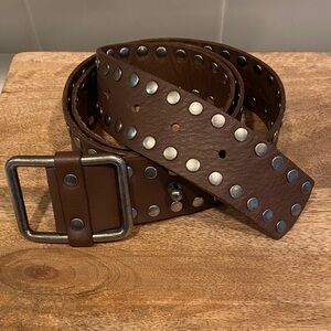 Ellen Fisher Brown Studded Leather Belt Wide Made in USA Size M Y2K Moto